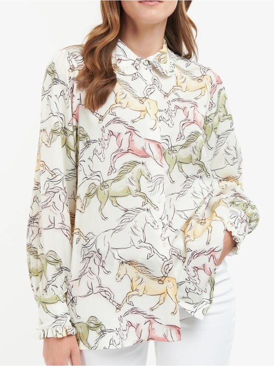 Barbour Tops - Barbour Honeysuckle Long Sleeve Horse Pattern Button Up Lyocell Blouse Size 12